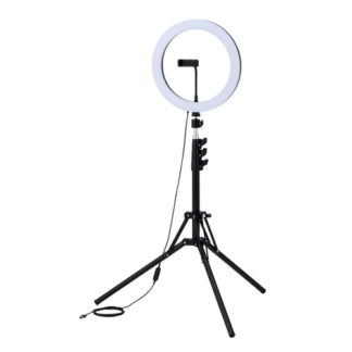 DE-L09BK<BR>LEDリングライト/30cm/ロング三脚スタンド付き/3色モード/10段階調光/USB給電/ブラック<BR>エレコム㈱