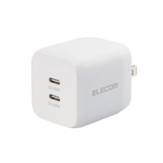 MPA-ACCP4245WH<BR>AC充電器/USB充電器/USB Power Delivery対応/PPS対応/45W/USB-C2ポート/スイングプラグ/ホワイト<BR>エレコム㈱