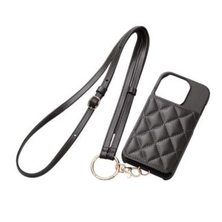 PM-A22CPLOSS2GY<BR>iPhone 14 Pro用オープンソフトレザーケース/ショルダーストラップ付き/カードポケット付き/コインケース付き/チャコールグレー<BR>エレコム㈱