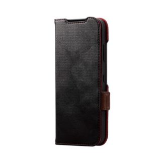 PM-K222PLFYBK<BR>かんたんスマホ3用レザーケース/手帳型/ステッチ/耐衝撃/磁石付き/ブラック<BR>エレコム㈱
