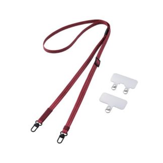 P-STSDH2RFPLRD<BR>スマホショルダーストラップ/ストラップホールシート付属(1口タイプ×1枚/2口タイプ×1枚)/レザータイプ/安全機能付き/反射板付き/レッド<BR>エレコム㈱