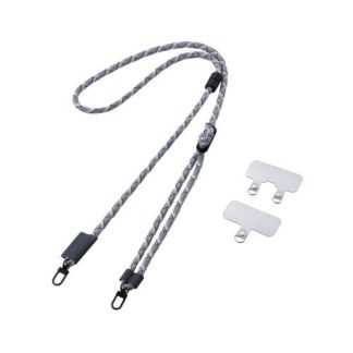 P-STSDH2RFR06GY<BR>スマホショルダーストラップ/ストラップホールシート付属(1口タイプ×1枚/2口タイプ×1枚)/丸紐タイプ/安全機能付き/反射板付き/グレー<BR>エレコム㈱
