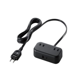 T-U04-2220BK<BR>USBタップ/USB Type-C×1(最大20W)/USB-A×1(最大12W)/最大出力20W/AC差込口×2/2.0m/ブラック<BR>エレコム㈱
