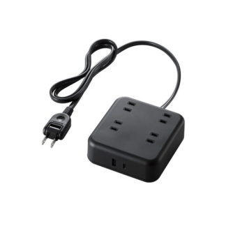 T-U04-4210BK<BR>USBタップ/USB Type-C×1(最大20W)/USB-A×1(最大12W)/最大出力20W/AC差込口×4/1.0m/ブラック<BR>エレコム㈱