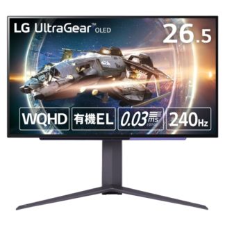 27GR95QE-B有機EL LG UltraGear ゲーミングモニター 26.5型/2560×1440/HDMI×2、DP/スピーカー：なし/WQHD/240Hz/アンチグレア/応答速度0.03ms(GTG)/DCI-P3 98.5%/G-SYNC CompatibleＬＧ　Ｅｌｅｃｔｒｏｎｉｃｓ　Ｊａｐａｎ